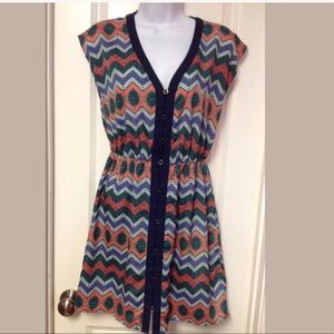 Hello Miss Zig Zag Button Front Casual Dress
